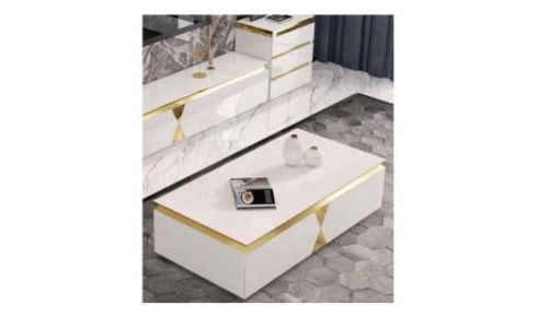 Diamond Coffee Table - White Gloss + Gold Trim