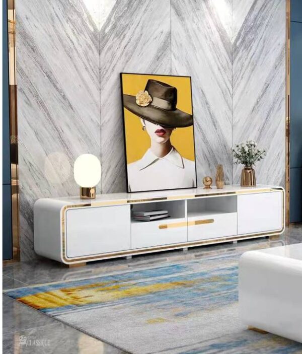 99112HCWT Arch TV Stand - White Gloss
