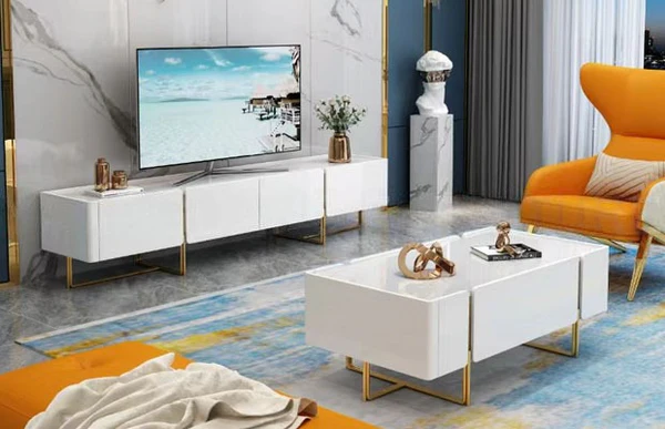 Cosy Tv Stand - gold trim Cosy TV Stand - White & Gold Trim