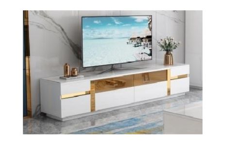 Java Tv Stand - White & Gold Trim