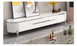 Marble TV Stand - White Gloss + Silver Trim