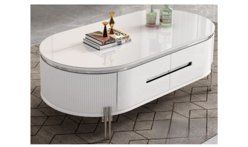 Untitled (490 x 290 px) (31) Marble Coffee Table - White Gloss + Silver Trim