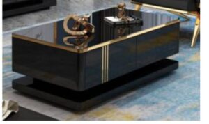 Elegant Coffee Table - Black Gloss with Gold Trim