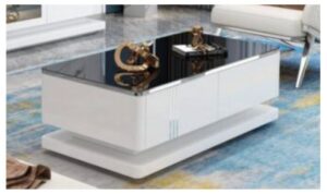 Elegant Coffee Table - White Gloss with Silver Trim